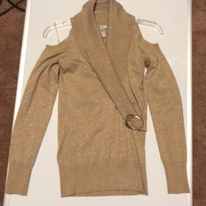 Cold shoulder Cache gold simmering sweater
